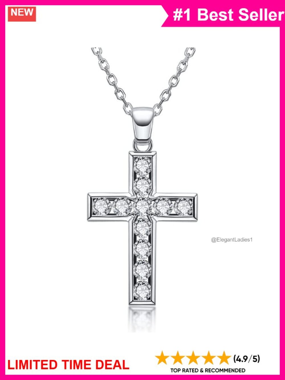 Cross Necklace Round Cut Moissanite Pendant 925 Sterling Silver Anniversary